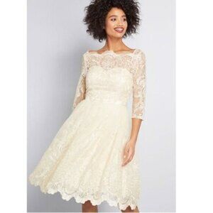Modcloth Gilded Grace Lace Dress 4 NEW Champagne Ivory Bridal Wedding 50s Retro